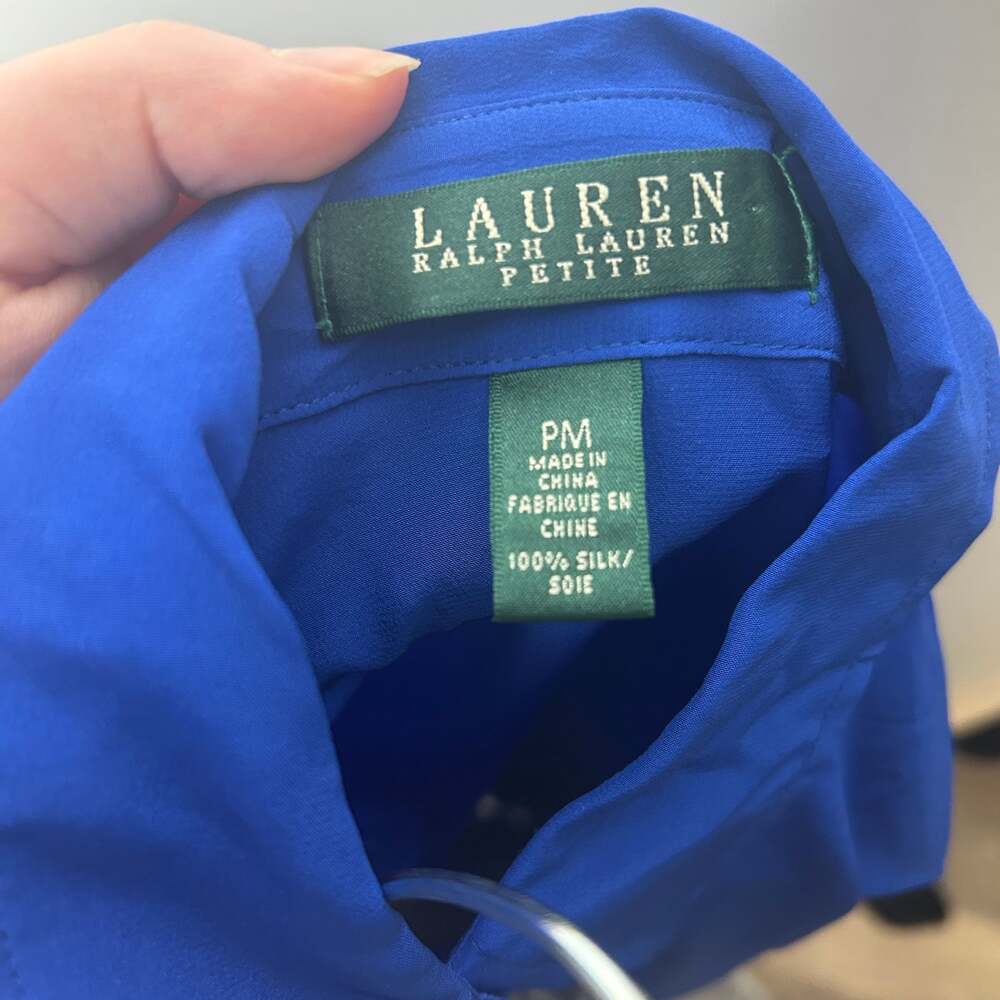 Lauren Ralph Lauren Royal Blue Ruched V-Neck Long Sleeve Midi Dress